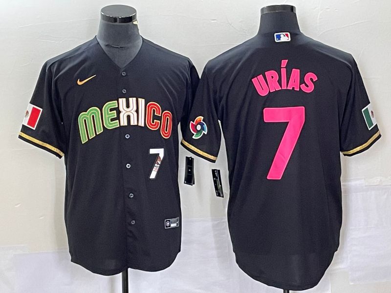 Men 2023 World Cub Mexico 7 Urias Black pink Nike MLB Jersey1
